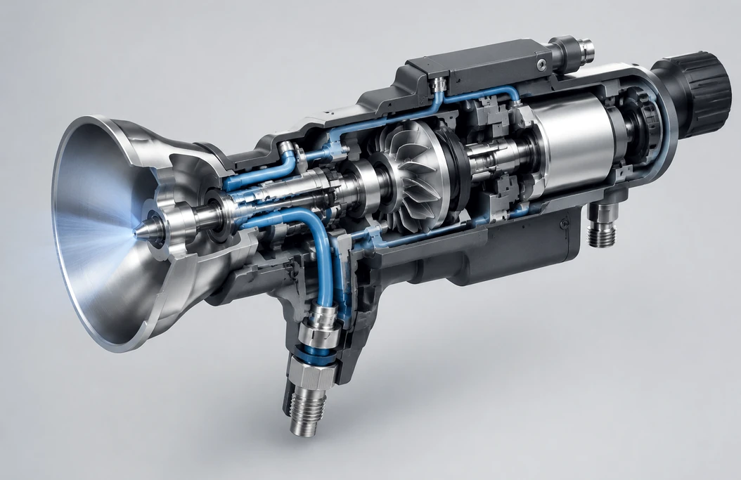 Rotary bell atomizer cutaway view